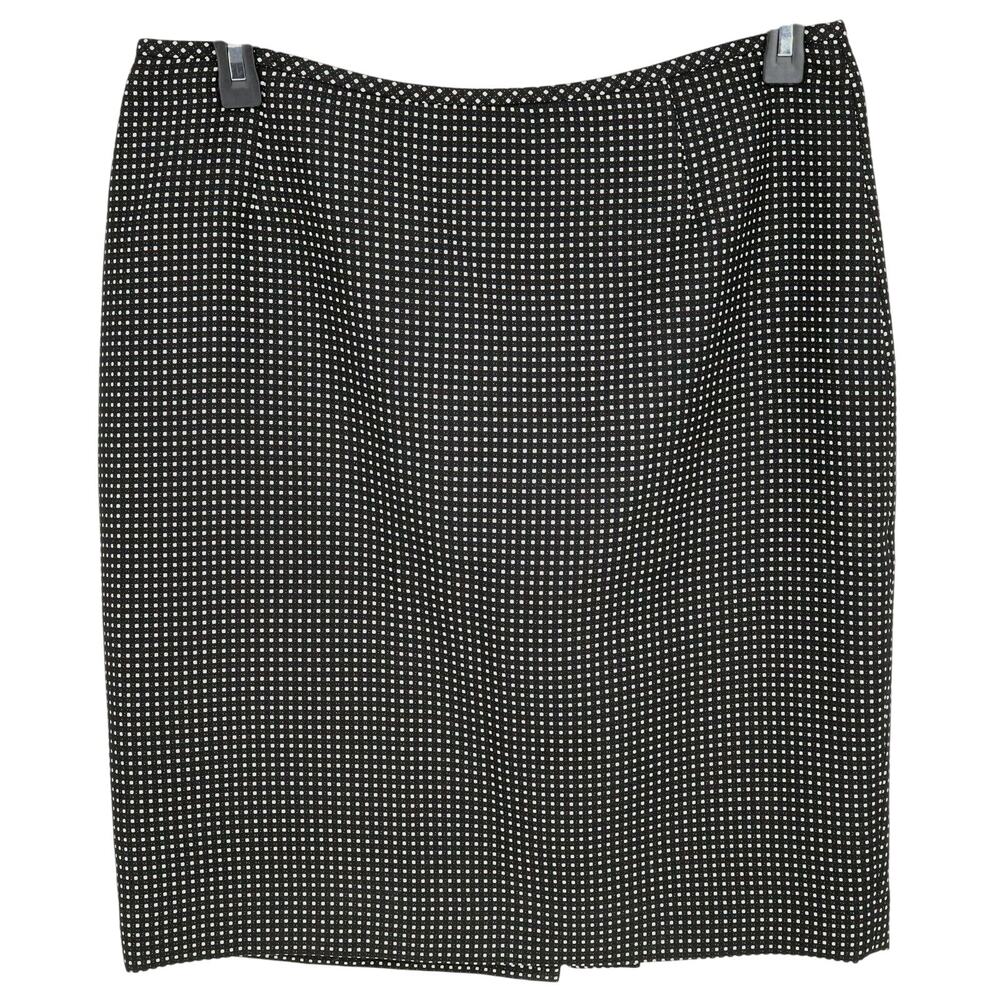 Kasper Skirt Petites 12P Black White Dots Lined Pencil Straight Back Zip Slit